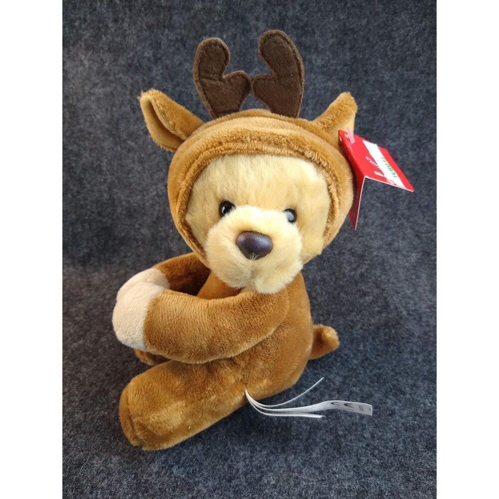 Christmas Teddy Bear Plush w Reindeer Hat Aurora Stuffed Animal Toy Hugging Arms